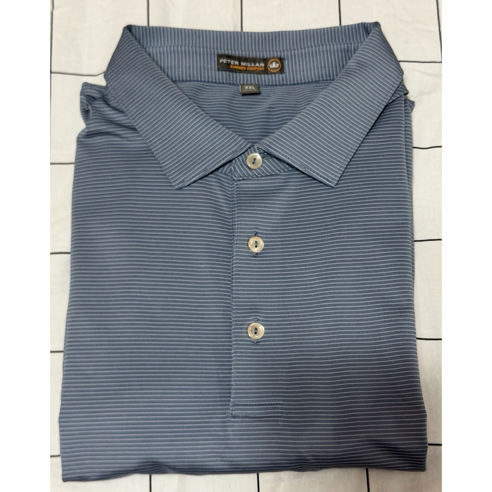 Peter Millar Summer Comfort Polo Shirt Men's XXL Gray Striped Golf Performance